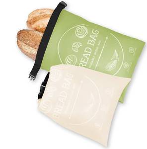 lot 3379 image: Bread Bags for Homemade, Beeswax Reusable Bread Bag for Sourdough 2-Pack, Large Reusable Waxed Food Storage Bag to Keep Sourdough Fresh, Freezer-Safe, Eco-Friendly (Khai& Green)