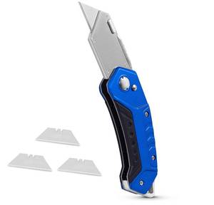 lot 3385 image: BirdRock Home Premium Folding Utility Knife Small Compact Pocket Folding Box Cutter Tool Cut Cardboard Boxes Locking Safety Knife Set Heavy Duty Aluminum Body