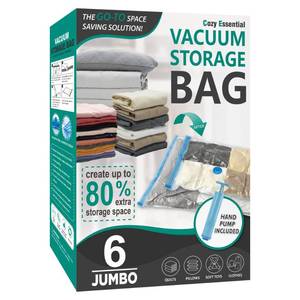 lot 3391 image: Cozy Essential 6 Jumbo Vacuum Storage Bags, Space Saver Bags Compression Storage Bags for Comforters and Blankets, Vacuum Sealer Bags for Clothes Storage, Hand Pump Included
