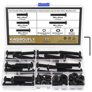 lot 3400 image: Kindroufly 77 Pieces Black M8 x 3035 4045 50 mm Button Head Socket Cap Screws Nuts Washers Assortment Kit, 10.9 Grade Alloy Steel