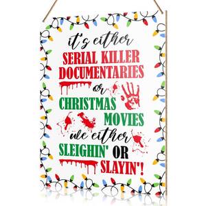 lot 3408 image: UDNADKEX Christmas Hanging Sign, Holiday Decorations Xmas Wooden Wall Sign, Slayin or Sleighin The Wonder of Christmas