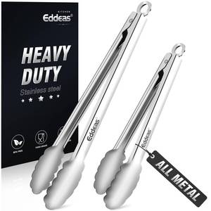 lot 3417 image: Eddeas All Metal Tongs For Cooking - Heat Resistant 600 Degrees Stainless Steel Kitchen Tongs, Set of 2-9 & 12 inch, Locking Tongs, For Food,Salad, BBQ, Grilling, Dishwasher safe