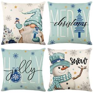 lot 3444 image: UBING Christmas Pillow Covers 18x 18 Blue Farmhouse Decoration Throw Pillow Covers for Winter Holiday Sofa Bed Living Room D�cor Cases Set of 4