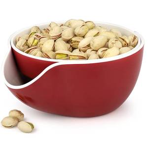 lot 3446 image: Stargoods Pistachio Bowl, Snack Serving Dish, Double Peanut Bowl with Nut Seeds Shell Candy Storage, Red