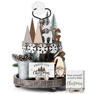 lot 3447 image: GlikCeil 20 Pcs Neutral Christmas Tiered Tray Decor Gingerbread Wood Sign Rustic Christmas Table Decorations Mini Block Signs for Xmas Winter Kitchen Home Table Centerpiece (Warm Style)