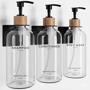 lot 3450 image: Clear Shampoo and Conditioner Dispenser Set Wall Mounted by Brighter Barns - Plastic Shower Dispenser 3 Chamber No Drill - Refillable Shampoo, Body Wash and Conditioner Bottle for Shower Wall (Clear)