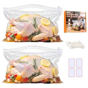 lot 3453 image: Turkey Brine Bag, 2 Pack Extra Large 26 x 22 Holds up to 35LB, Thickened Leakproof Double Zipper Brine Bags for Turkey, Pork, Beef, Includes String and Date Label Ideal Turkey Brine Kit with Bag