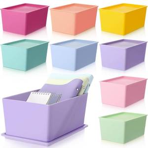 lot 3457 image: Menkxi 8 Pcs Storage Bins with Lids Small Plastic Storage Containers Stackable Storing Baskets Box Cute Organizer Bins for Organizing Shelves (Mixed Color)