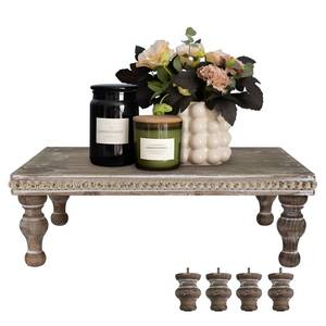 lot 3458 image: MAONAME Wood Display Risers Decorative tray, Farmhouse Pedestal Stand for Display Home Decor, Vintage Brown Beaded Wooden Tray for Kitchen Counter, Short and Tall Footed