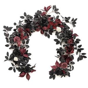 lot 3461 image: Lings Moment 5FT Black Burgundy Artificial Flower Garland Fake Rose Leaves Floral Garland Arch Flowers Vine for Wedding Party Backdrop Decor Mantel Home Table Centerpieces Wall Decorations