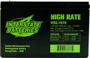 lot 3477 image: Interstate Batteries 12V 9Ah High Rate Battery (F2 Terminal) SLA AGM VRLA Rechargeable Replacement for APC Smart-UPS, UPS Back Up Systems, Security, Medical Devices (HSL1079)