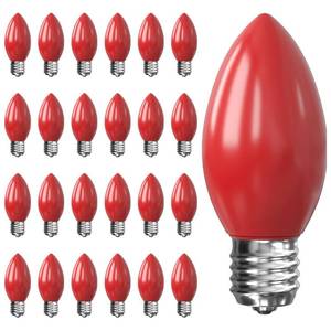 lot 3478 image: Romasaty 25 Pack C9 LED Christmas Light Bulbs, Shatterproof Plastic Replacement Red Light Bulb for Christmas Outdoor String Lights, C9E17 Candelabra Base, 0.6 Watt