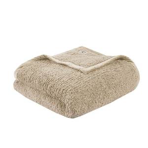 lot 3479 image: Woolrich King Burlington Solid Berber Cozy Soft Brushed Bed Blanket Tan Velvet Construction, OEKO-TEX Certified, Machine Washable