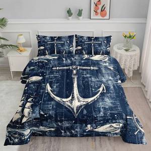 lot 3481 image: Smell Sunshine Nautical Anchor Comforter Set Ocean Sailboat Printed Bedding Set with 1 Comforter and 2 Pillowcases for Boys and Girls Bedroom All Season(Anchor-2 Queen)