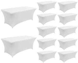 lot 3484 image: 6FT Spandex Table Cover Table Cloth for Folding Tables Fitted Rectangular Tablecover Washable Wrinkle Resistant Polyester Stretch Tablecloth Protector for Wedding Banquet Party (12 Pack, White)