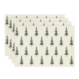 lot 3487 image: Artoid Mode Green Xmas Pine Christmas Placemats Set of 4, 12x18 Inch Seasonal Christmas Table Mats for Party Kitchen Dining Decoration