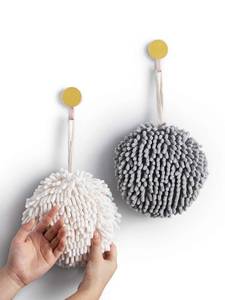 lot 3490 image: Sophie & Panda Fuzzy Ball Towel (Set of 2) White and Gray - Dry Your Hand Instantly conveniently with This Creative Bath Towel Set Decorative Towels for Bathroom (Pack of 2)