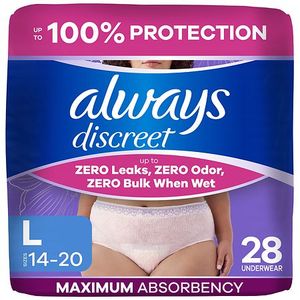 lot 3492 image: Always Discreet Adult Postpartum Incontinence Underwear for Women - Maximum Protection - Large - 28ct