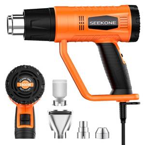 lot 3503 image: SEEKONE Heat Gun 1800W 122-120250- 650Fast Heating Heavy Duty Hot Air Gun Kit Variable Temperature Control Overheat Protection with 4 Nozzles for Crafts, Shrinking PVC, Stripping Paint(5.2FT)