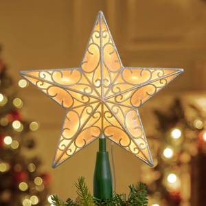 lot 3505 image: JOIEDOMI 9 inch Silver PVC Star Christmas Tree Topper, with 10 Warm White Light Glitter Swirl Battery Powered Indoor Decorations for Home Holiday Xmas Party