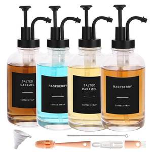 lot 3524 image: Coffee Syrup Dispenser-4pack,16.9 oz 500ml,Coffee Bar Accessories,Syrup Pump Dispenser for Coffee Bar,Contains Cleaning Tools, Funnel