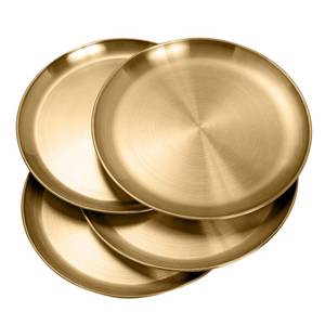 lot 3531 image: CAMBUY Stainless Steel Plates 304 Metal Gold Dinner Plates Unbreakable Dinner Dishes Plates Set for Barbecue Kitchen Home Camping Outdoor Party (10inch 4Pcs)