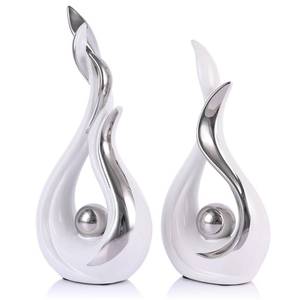 lot 3533 image: 2PCS Abstract Flame Ceramic Sculpture Set Modern Figurines for Living Room Table Centerpiece, Dining Table Decor, Bedroom Table Decor, Shelf Sculpture, Fireplace, and Home Decoration (White Silver)