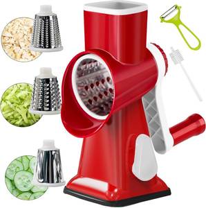 lot 3535 image: YOUCZON Rotary Cheese Grater Multi-Purpose Stainless Steel Cheese Shredder - Cheese Grater With Handle Effortless Grating of Carrots, Potatoes, Vegetables, and Fruits (Red)