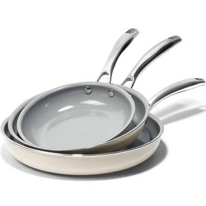 lot 3571 image: Kikcoin Ceramic Nonstick Frying Pan Skillets - 3 Sizes Omelette Pans for Healthly Cooking, 89.511 Inch Egg Pan with Stay Cool Handle, Free of PFAS PFOA PTEE, OvenDishwasher Safe for Busy Kitchen