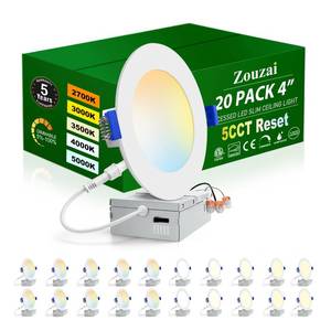 lot 3572 image: zouzai 20 Pack 4 Inch Ultra-Thin LED Recessed Ceiling Light with Junction Box 5CCT Adjustable Dimmable Can-Killer Downlight - ETL and Energy Star Certified