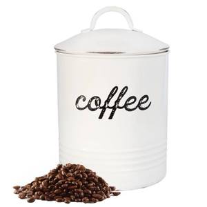 lot 3574 image: AuldHome Design Enamelware White Coffee Canister Rustic Distressed Style Tea Storage for Kitchen