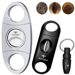 lot 3580 image: roygra Cigar Cutter Set (3 Pack), Cigar Accessories for Men - Stainless Steel Guillotine, Enlarged V-Cut Fit All Cigars, Punch Tool - Smoking Accessories, Portable Sharp Clean Cut - Silver