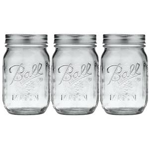 lot 3583 image: Ball Glass Mason Jar, Regular Mouth, Pint Size, 16 OZ (Pack of 3)