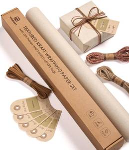 lot 3586 image: Vitalizart Textured Wrapping Paper Set 17 Roll Twine Ribbons & Tags Extra Thick All-in-One Neutral Beige Kraft Christmas Gift Wrap Birthday Baby Shower Wedding Crafts Vintage Minimalist Housewarming Flower Book