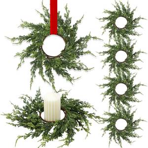 lot 3594 image: Vesici 4 Pcs 12.6 Christmas Candle Rings Wreath Artificial Cedar Mini Kitchen Cabinet Wreath Decoration Xmas Candle Ring Table Centerpiece Decor for Christmas Wedding Home Table Decoration