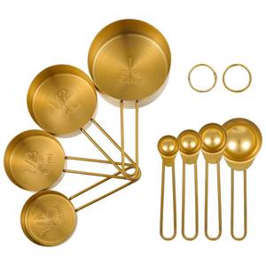lot 3595 image: 8 Pcs Gold Measuring Cups and Spoons Set 304 Stainless Steel Measuring Spoons Gold with Handles Golden Stackable Kitchen Measure Cups Set For Liquid Dry Ingredient Kitchen Baking Cooking