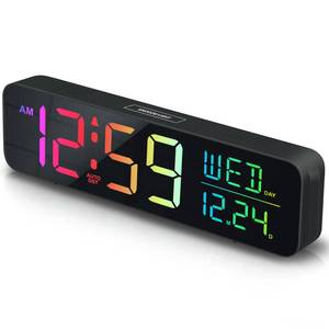 lot 3599 image: Peakeep Digital Alarm Clock for Bedrooms, Date Day of Week Large Display Numbers 6 Brightness Dimmer, 5 Volume Loud for Heavy Sleepers, 8 RGB Colors Electric Desk Clock Battery Backup, Auto DST