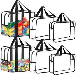 lot 3604 image: 6 Packs Toy Storage Bags with Labels, Reusable Clear PVC Board Game Storage, Travel Waterproof Organizer Bags with Zipper Large Capacity (L, XL, XXL)