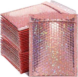 lot 3605 image: 30 Pieces Holographic Bubble Mailers Padded Mailer Holographic Bubble Mailers Padded Envelopes Self Sealing Cushion Envelopes for Mailing, Shipping and Packing(Rose Gold, 11 x 7 Inch)