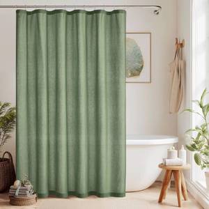 lot 3612 image: KGORGE Linen Fabric Shower Curtain Set-Semi Sheer Lightweight Waterproof Thick Cloth Neutral Washable Shower Curtains for Bathroom Bathtub Decor, Forest Green, W72 x L84, 12 Hooks Included, 1 Panel