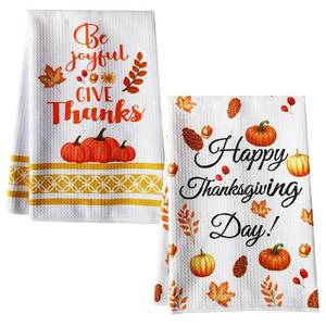 lot 3613 image: UAUOCU Thanksgiving Decorations Indoor, 2 PCS Thanks Giving Day Decor Fall Kitchen Towels Set for Dish Drying Holiday Pumpkins Bathroom Hand Towel