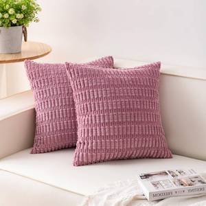 lot 3616 image: Aegero Pack of 2 Corduroy Decorative Throw Pillow Covers 16x16 Inch Soft Striped Pillow Covers Modern Farmhouse Home Decor for Sofa Living Room Couch Bed Pink