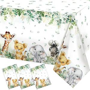 lot 3617 image: TREWAVE 3 Pcs Jungle Safari Animal Tablecloths Wild Animals Plastic Table Cover Wild Creatures Printed Tablecloth for Boy Girl Baby Shower Birthday Table Decoration Supplies, 54 x 108