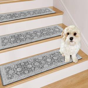 lot 3619 image: OJIA Stair Treads Non-Slip 30x8 Stair Treads for Wooden Steps, Washable Stair Carpet Treads Slip Resiatnt Rubber Backing Indoor Stair Mats Stair Runners for Kids and Dogs, 4PCS, Gray