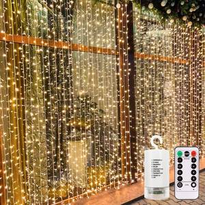lot 3635 image: echosari 300 LED Curtain Lights Battery Operated, 9.8ftx9.8ft Hanging Light with Remote Timer Fairy Curtain Lights for Bedroom Patio Wedding Backdrop Party Dec�r (Warm White)