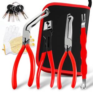 lot 3636 image: 4 Pieces Automotive Electrical Disconnect Pliers Kit, High-Carbon Steel Connector Separator with Straight &amp 60° Pliers, Hose Clamp Plier, Plug Release Tool and Wire Terminal Removal in Storage Box