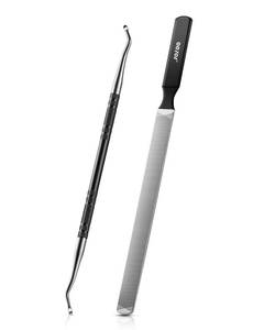 lot 3639 image: BEZOX Long Metal Nail File, Stainless Steel Fingernail File for Thick and Fungal Nails with Dual-Ended Toenail Lifter The Ultimate Manicure &amp Pedicure Tool for Men and Womens Nail Care - Black