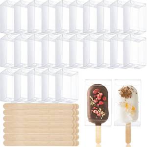 lot 3641 image: Geiserailie 50 Pcs Ice Cream Cakesicle Boxes Set Include 25 Clear Pet Cake Boxes Plastic Candy Gift Bags and 25 Wooden Sticks Treat Boxes for DIY Baking Wedding Baby Shower Birthday Party