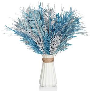 lot 3654 image: Motionchic 50 Pcs Lake Blue Sky Blue Silver Christmas Tree Picks and Sprays Xmas Tree Topper Glitter Pine Twigs Faux Glittery Branch Stems for Christmas Vase Wreath Decoration DIY Craft Supplies