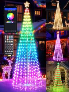 lot 3661 image: Flacchi Smart Christmas Outdoor Tree Lights - Star Tree Topper with Removable Bracket, App Control, Sync with Music, Waterfall Colored Lighted for Holiday Decorations (8.8FT Rope Lights)